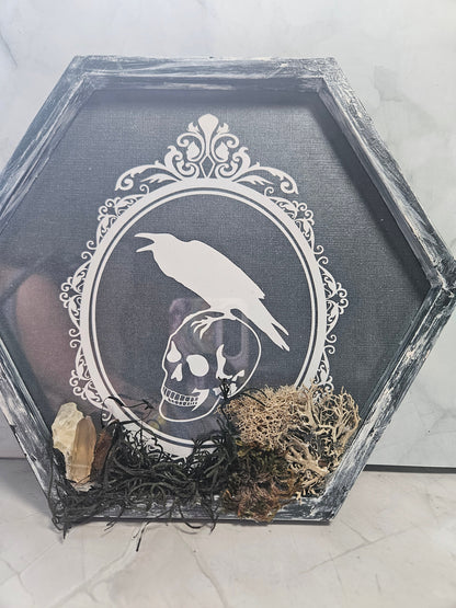 Wall Hanging: Gothic Skull, Clear Quartz, Smoky Quartz, Tiger&