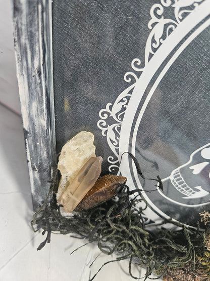 Wall Hanging: Gothic Skull, Clear Quartz, Smoky Quartz, Tiger&