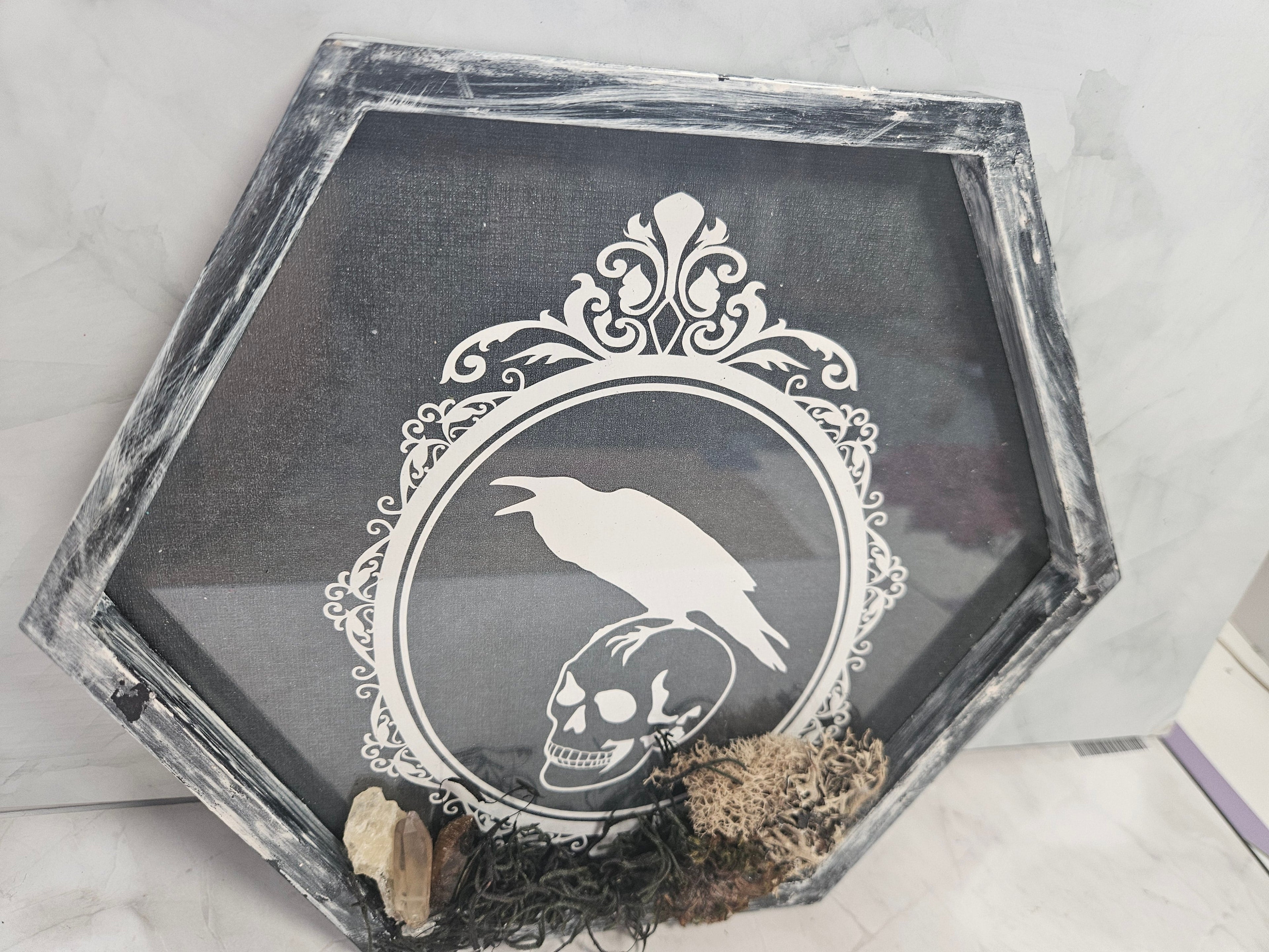 Wall Hanging: Gothic Skull, Clear Quartz, Smoky Quartz, Tiger&