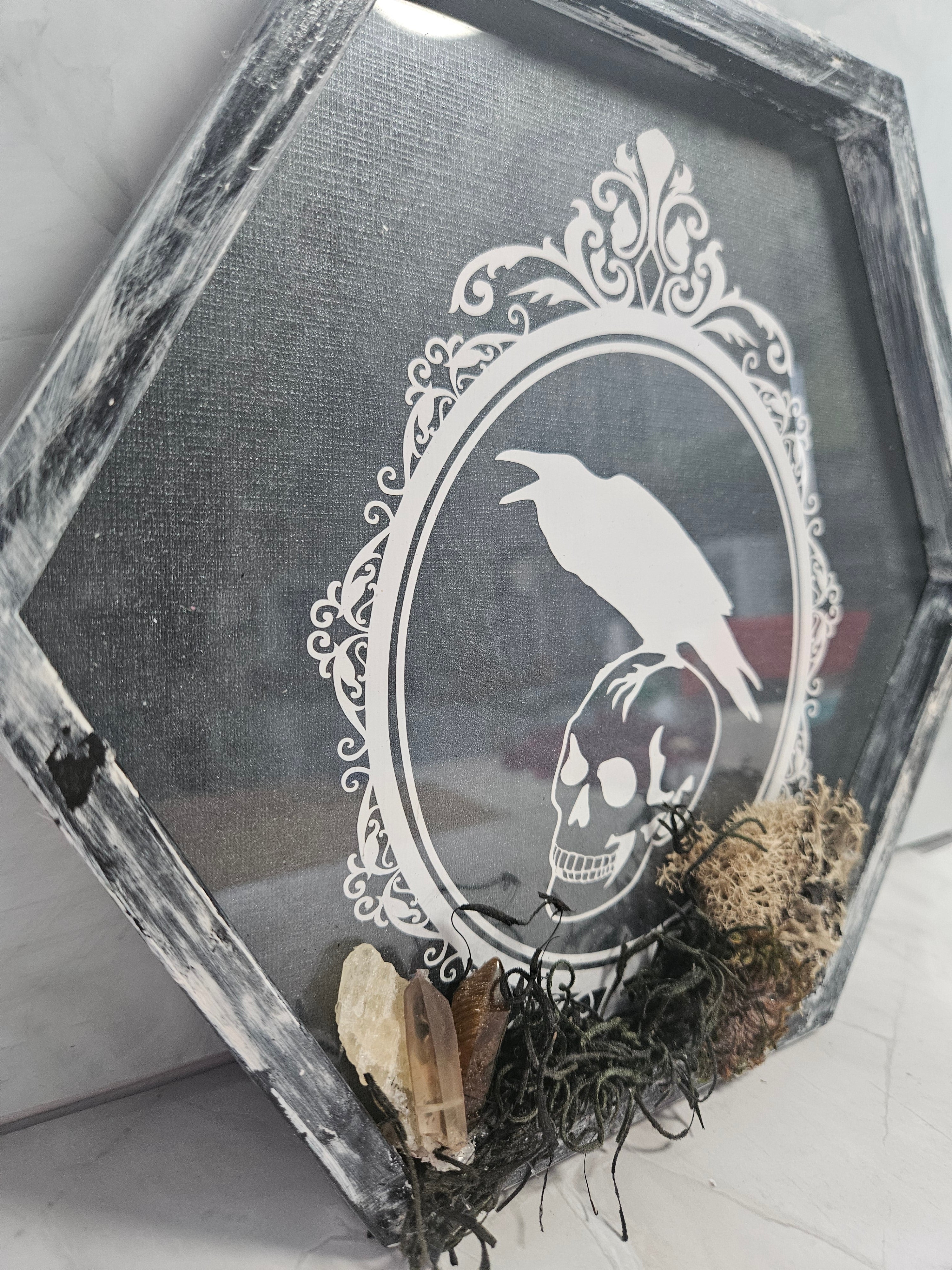 Wall Hanging: Gothic Skull, Clear Quartz, Smoky Quartz, Tiger&