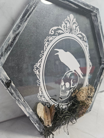 Wall Hanging: Gothic Skull, Clear Quartz, Smoky Quartz, Tiger&