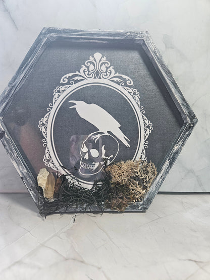 Wall Hanging: Gothic Skull, Clear Quartz, Smoky Quartz, Tiger&