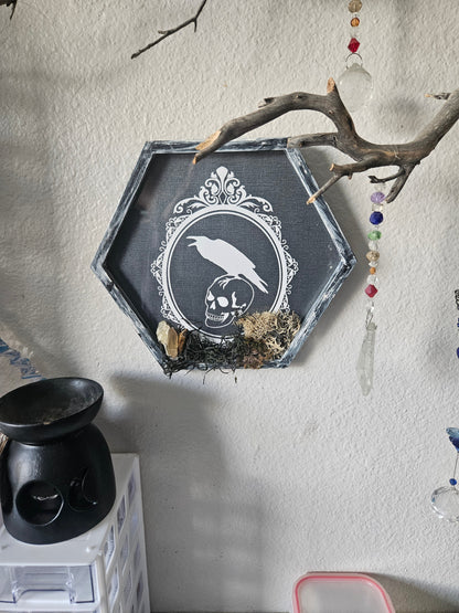 Wall Hanging: Gothic Skull, Clear Quartz, Smoky Quartz, Tiger&