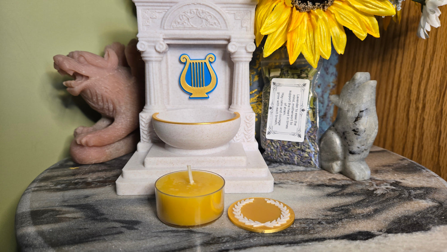 Mini Apollo Lyre Altar 5 Inch God Shrine for Sun, Archery, Music, Witchcraft Altar Decor Pagan Gift