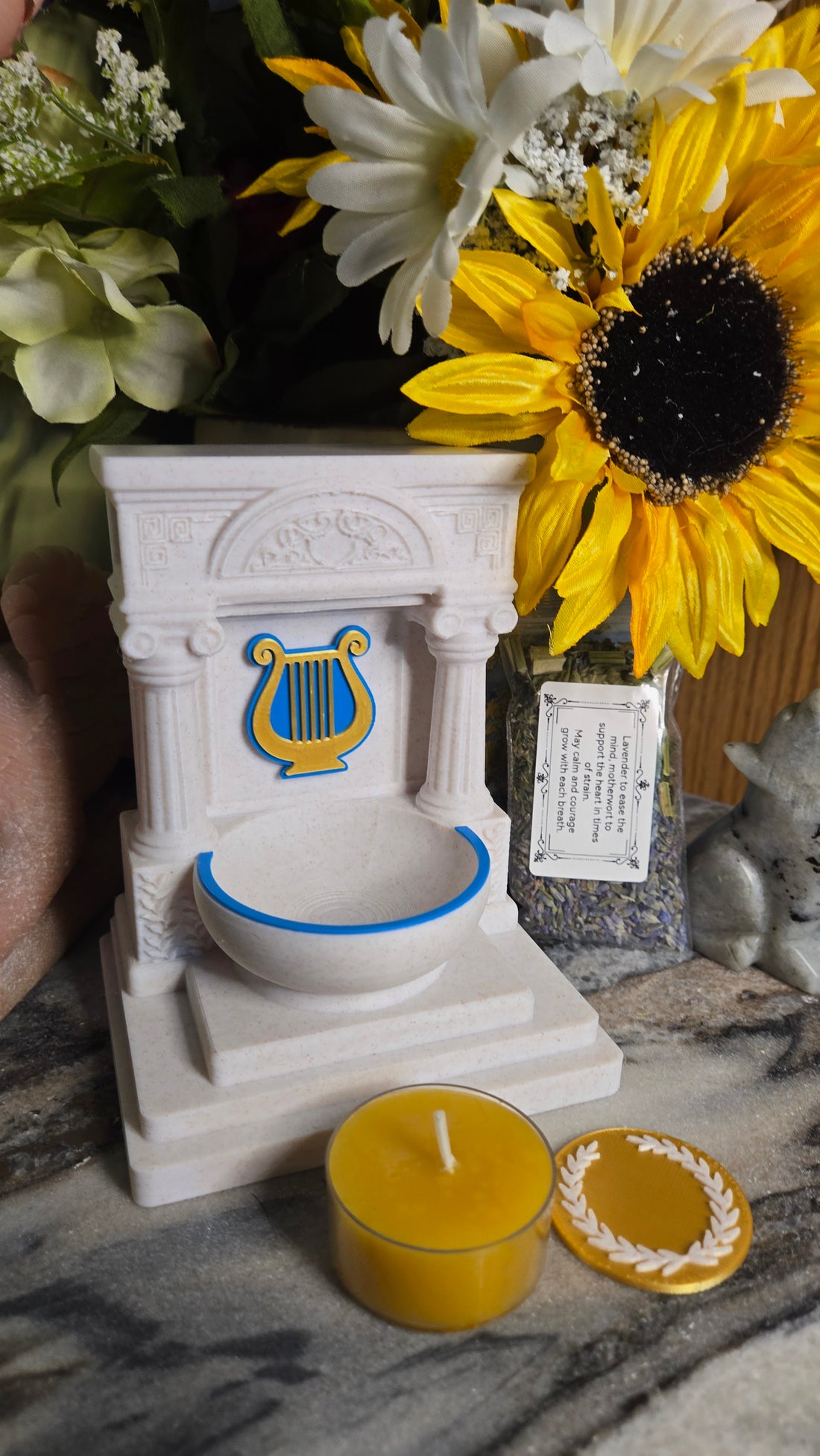Mini Apollo Lyre Altar 5 Inch God Shrine for Sun, Archery, Music, Witchcraft Altar Decor Pagan Gift