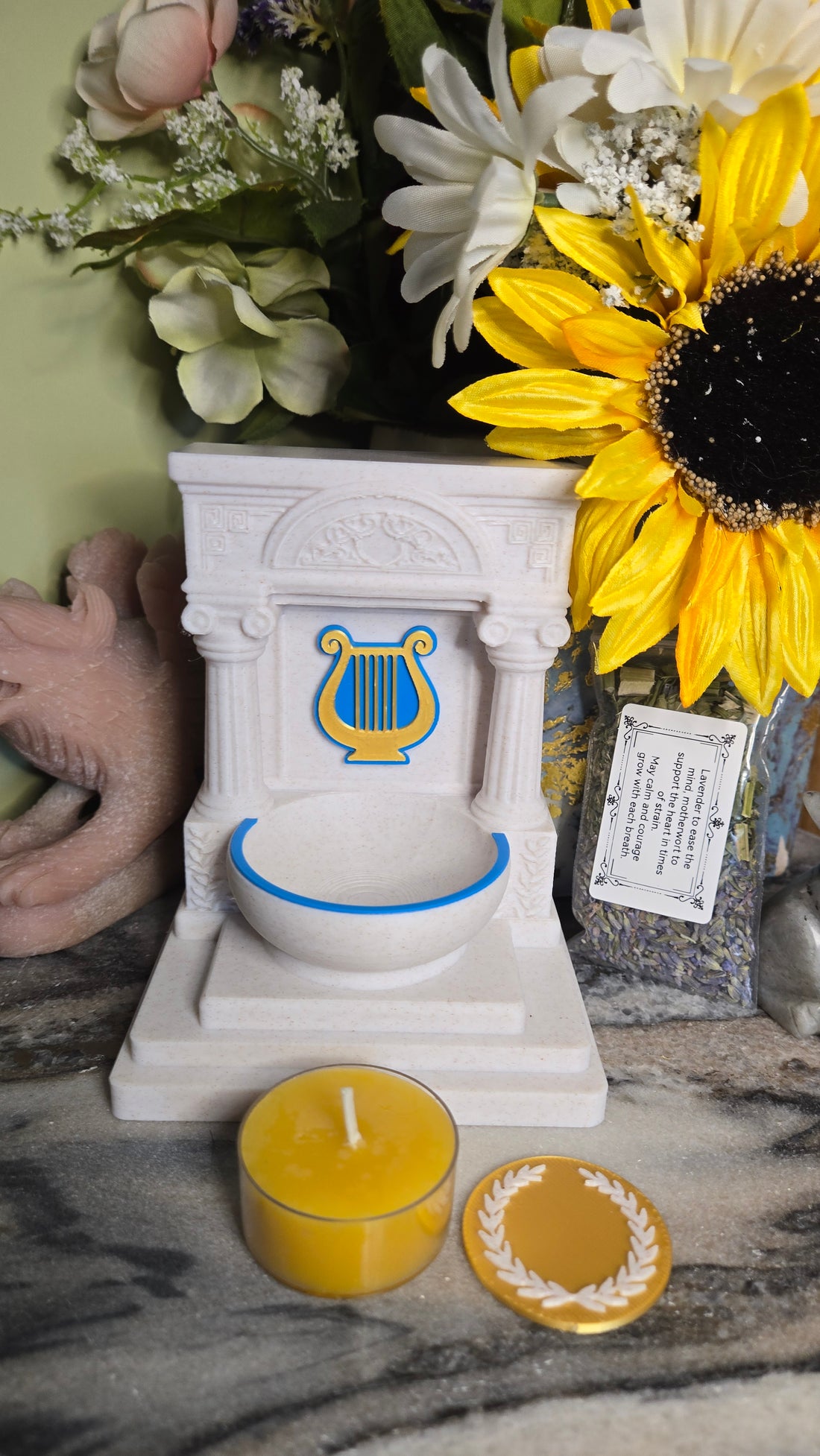 Mini Apollo Lyre Altar 5 Inch God Shrine for Sun, Archery, Music, Witchcraft Altar Decor Pagan Gift