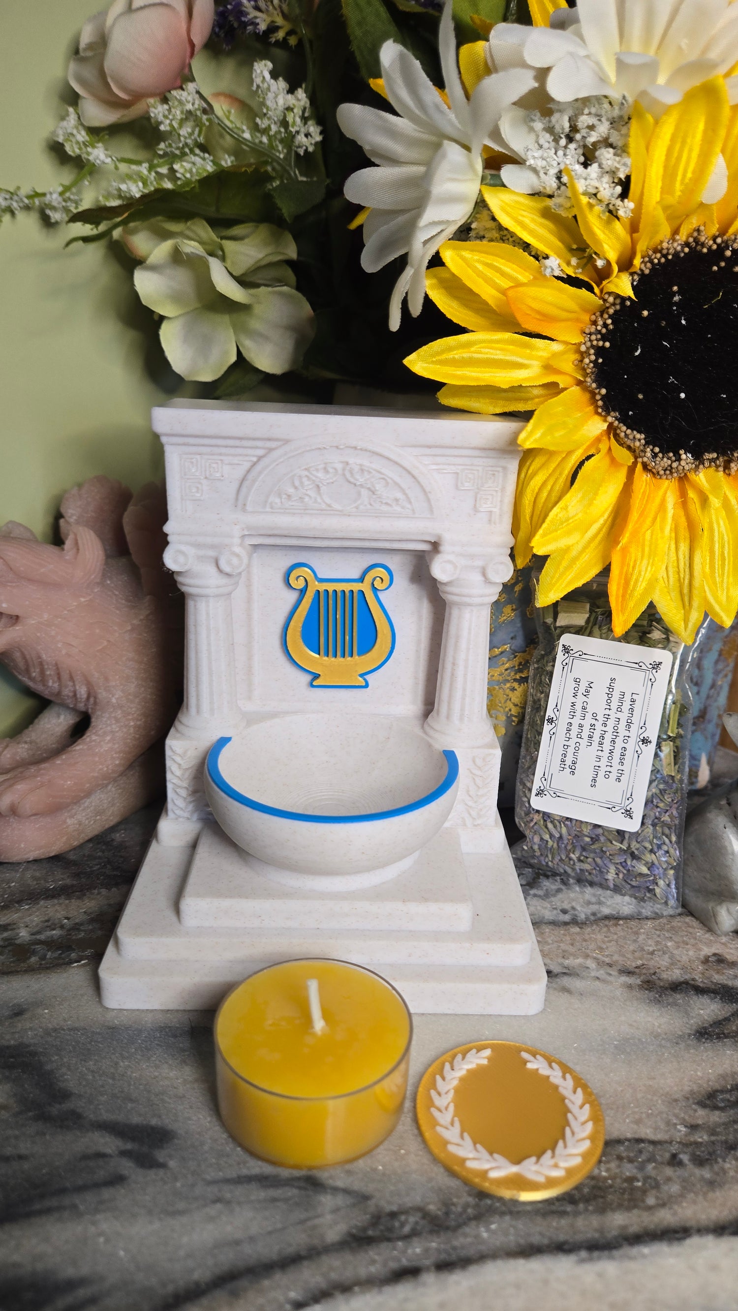 Mini Apollo Lyre Altar 5 Inch God Shrine for Sun, Archery, Music, Witchcraft Altar Decor Pagan Gift