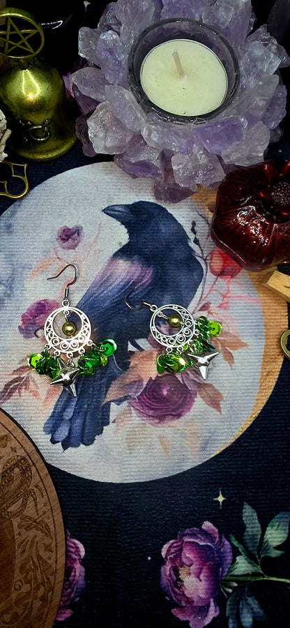 Divine Elegance Green Sequin &amp; Silver Earrings