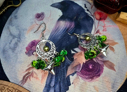 Divine Elegance Green Sequin &amp; Silver Earrings