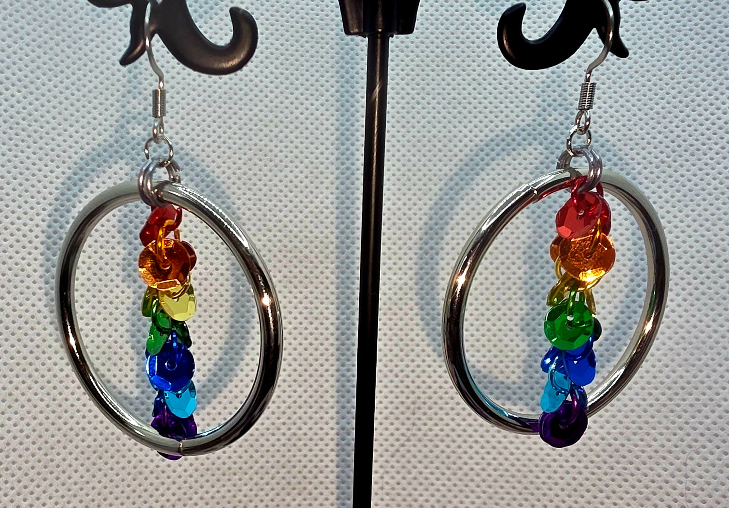 Rainbow Sequin Silver Hoop Earrings