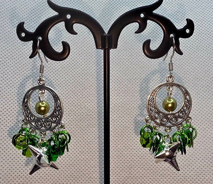 Divine Elegance Green Sequin &amp; Silver Earrings