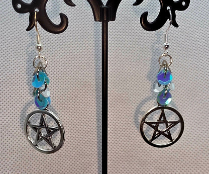 Mystic Blue Sequin Pentacle Earrings