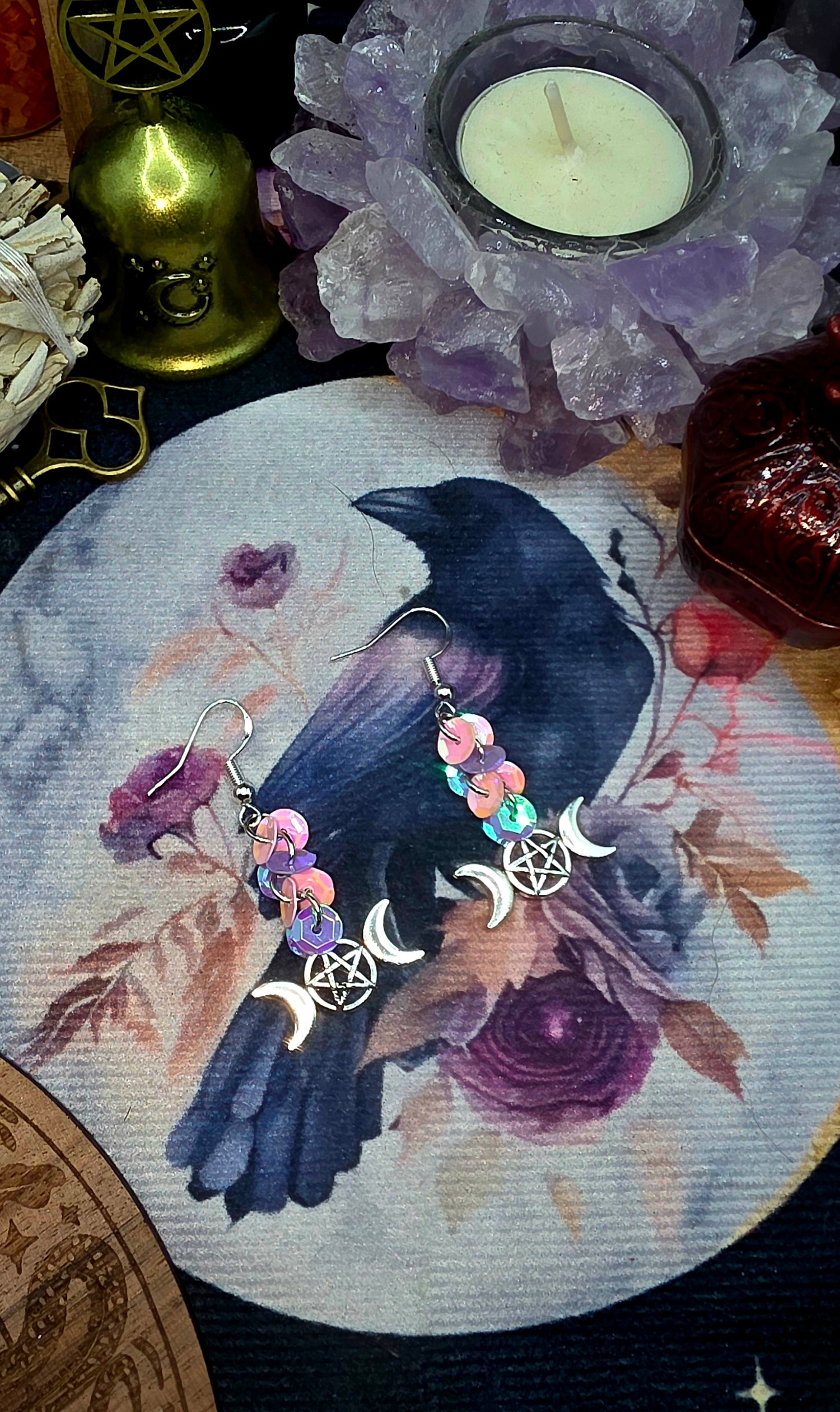 Mystical Sequin Pentacle Earrings