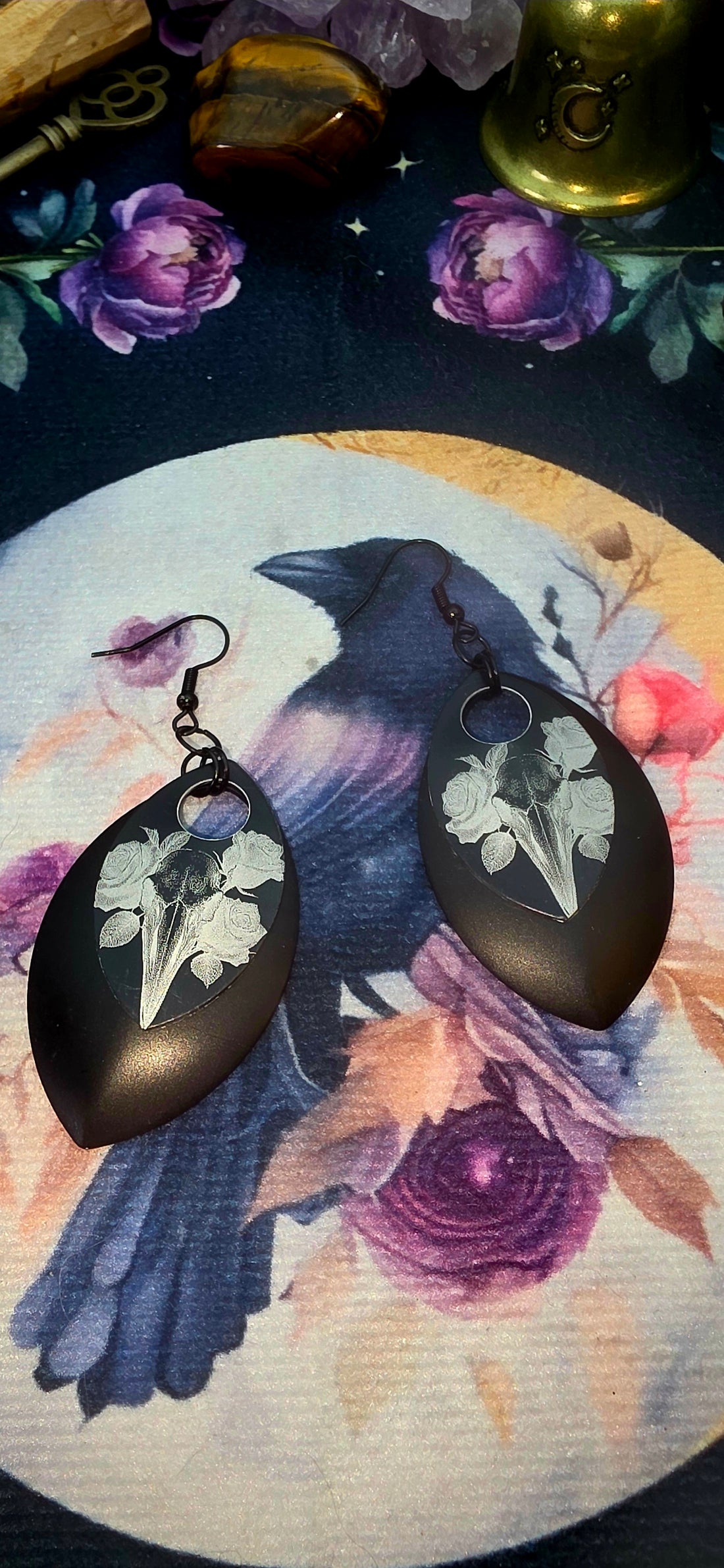 Raven Skull Dragon Scale Earrings