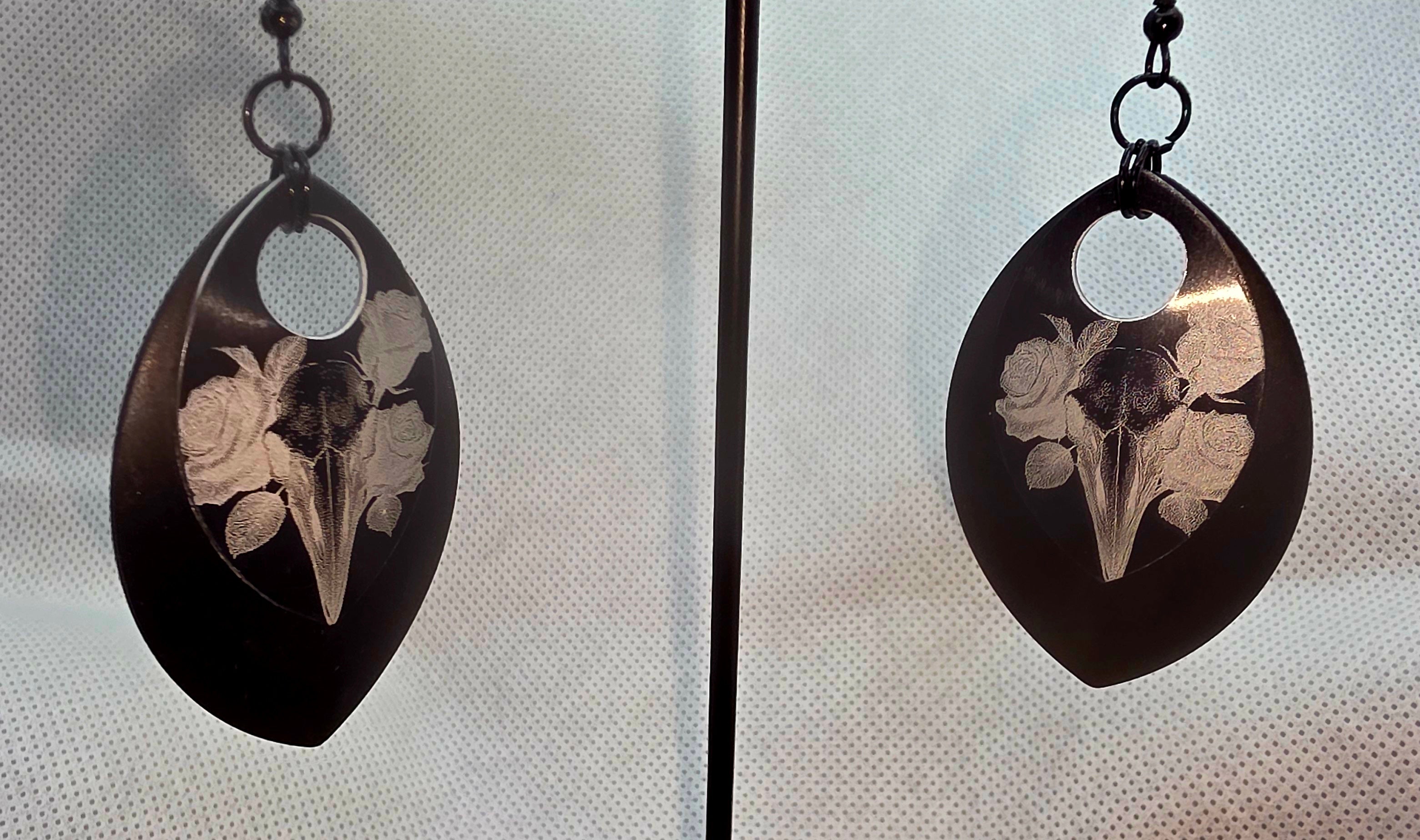 Raven Skull Dragon Scale Earrings