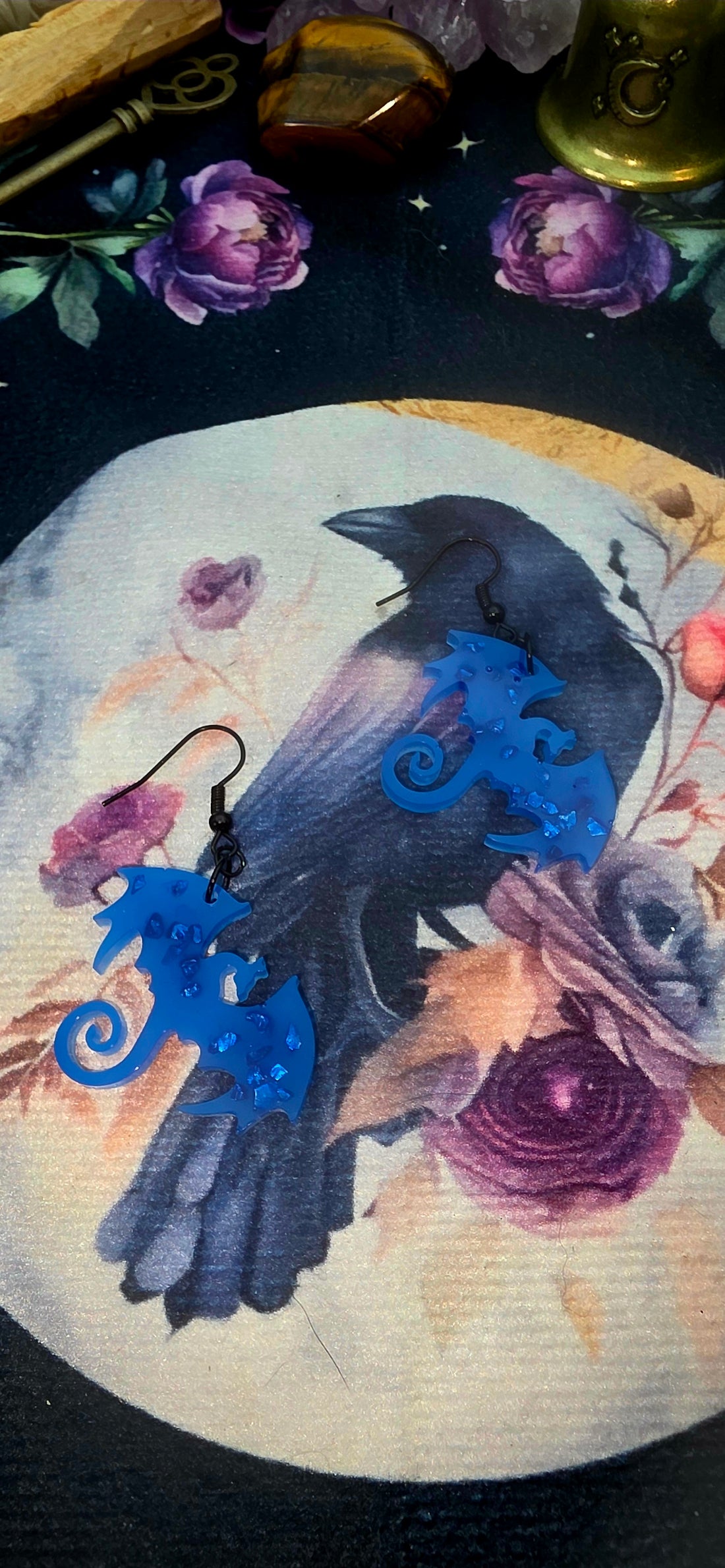Blue Sparkly Dragon Earrings