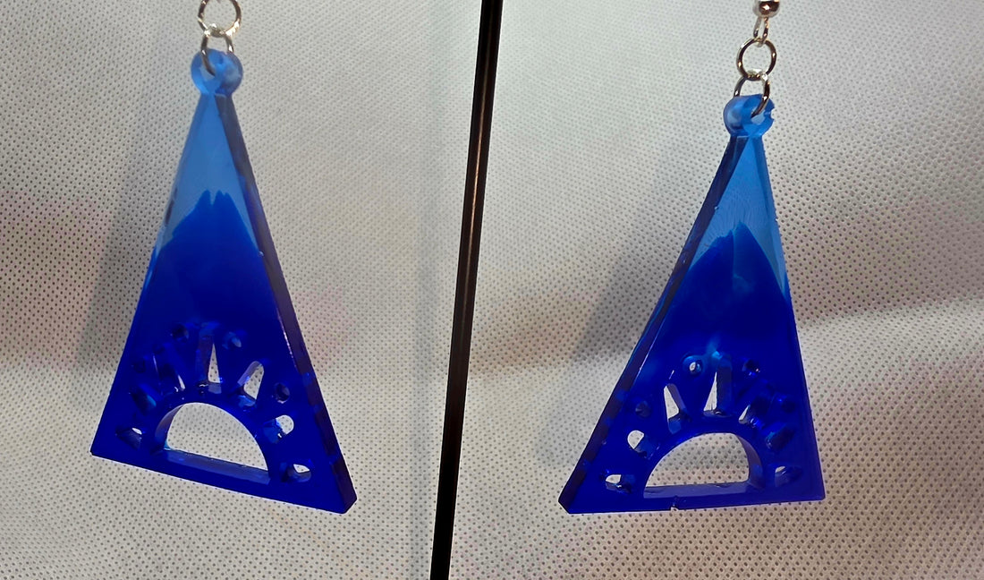 Blue Flame Pyramid Earrings
