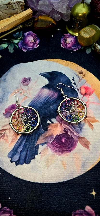 Rainbow Ring Spider Web Earrings