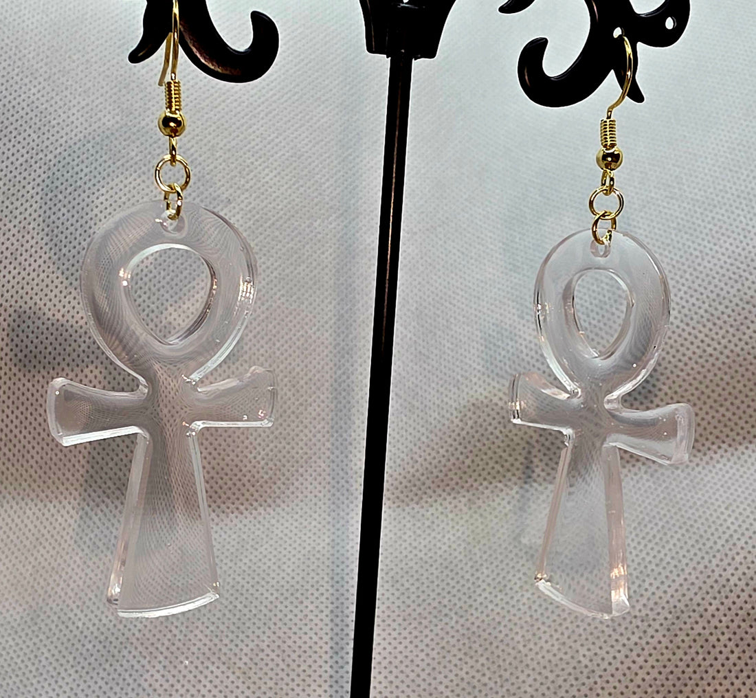 Mystical Clear Ankh Earrings