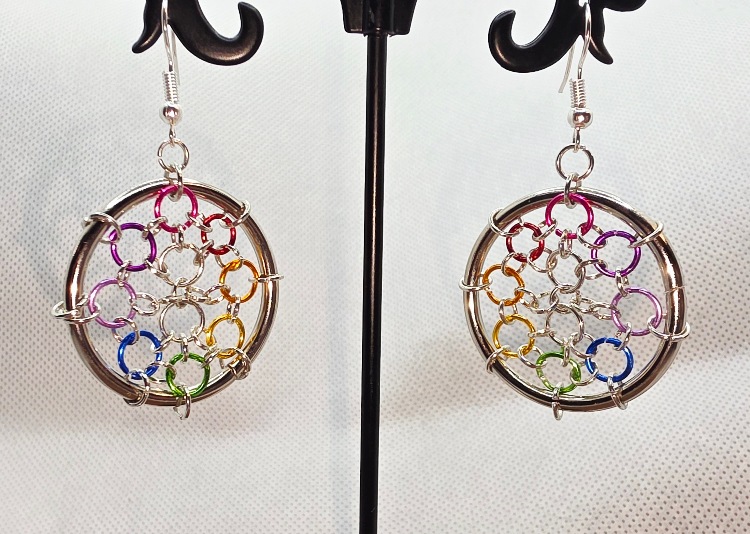Rainbow Ring Spider Web Earrings