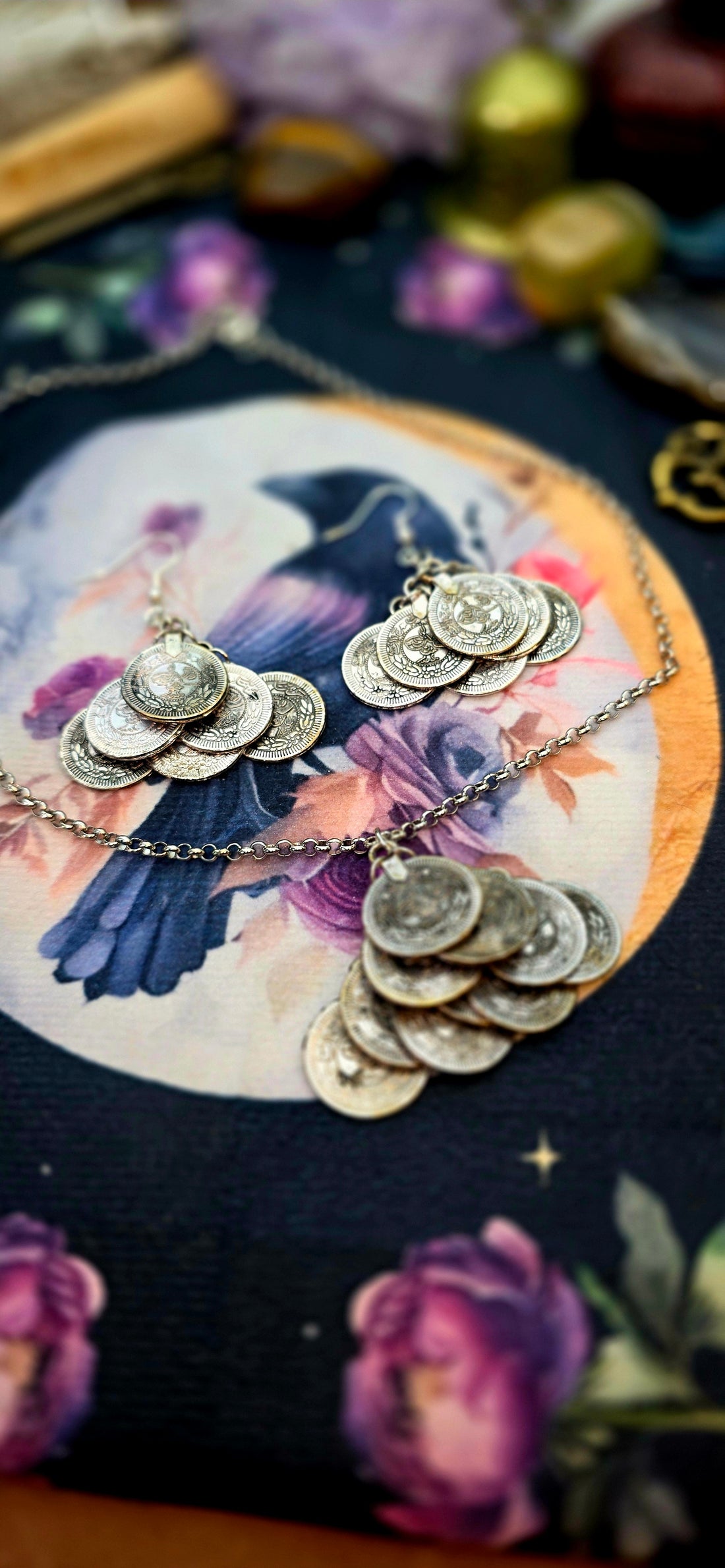 Coin Scale Earrings and Necklace Set