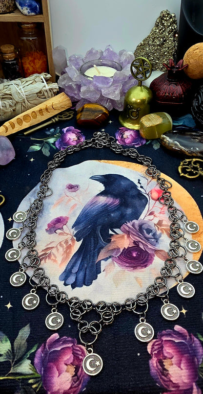 Gothic Moon Charm Chainmail Jewelry Set