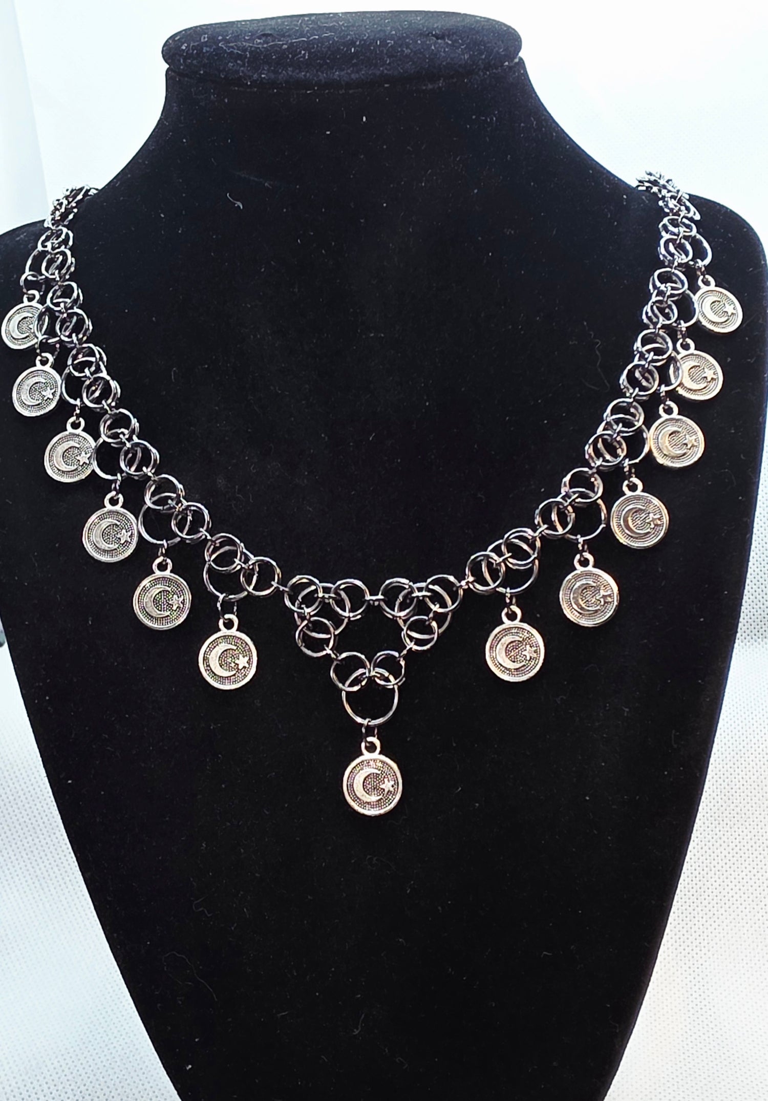 Gothic Moon Charm Chainmail Jewelry Set
