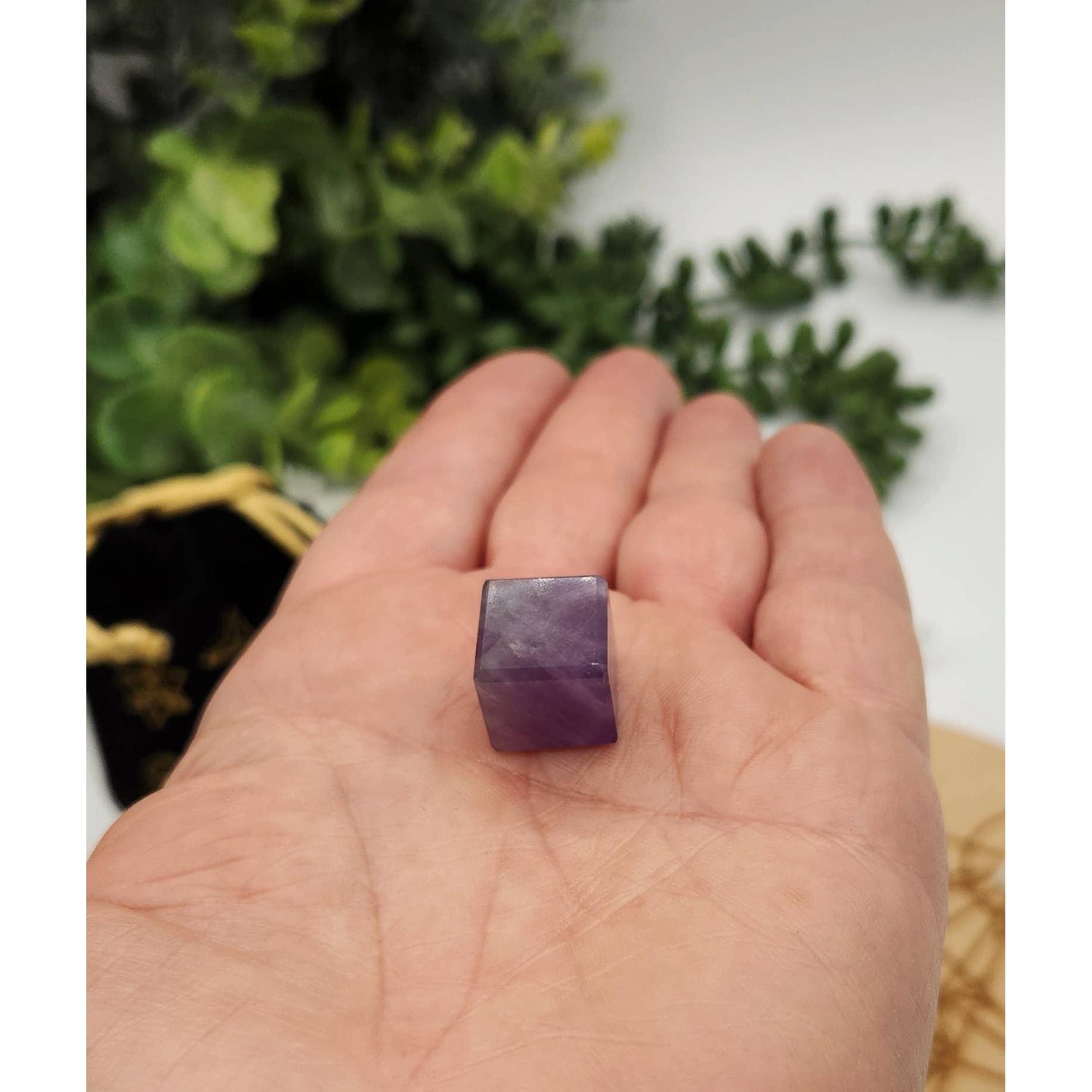 Amethyst 7-Piece Sacred Geometry Crystal Set with Wooden Grid &amp; Velvet Bag