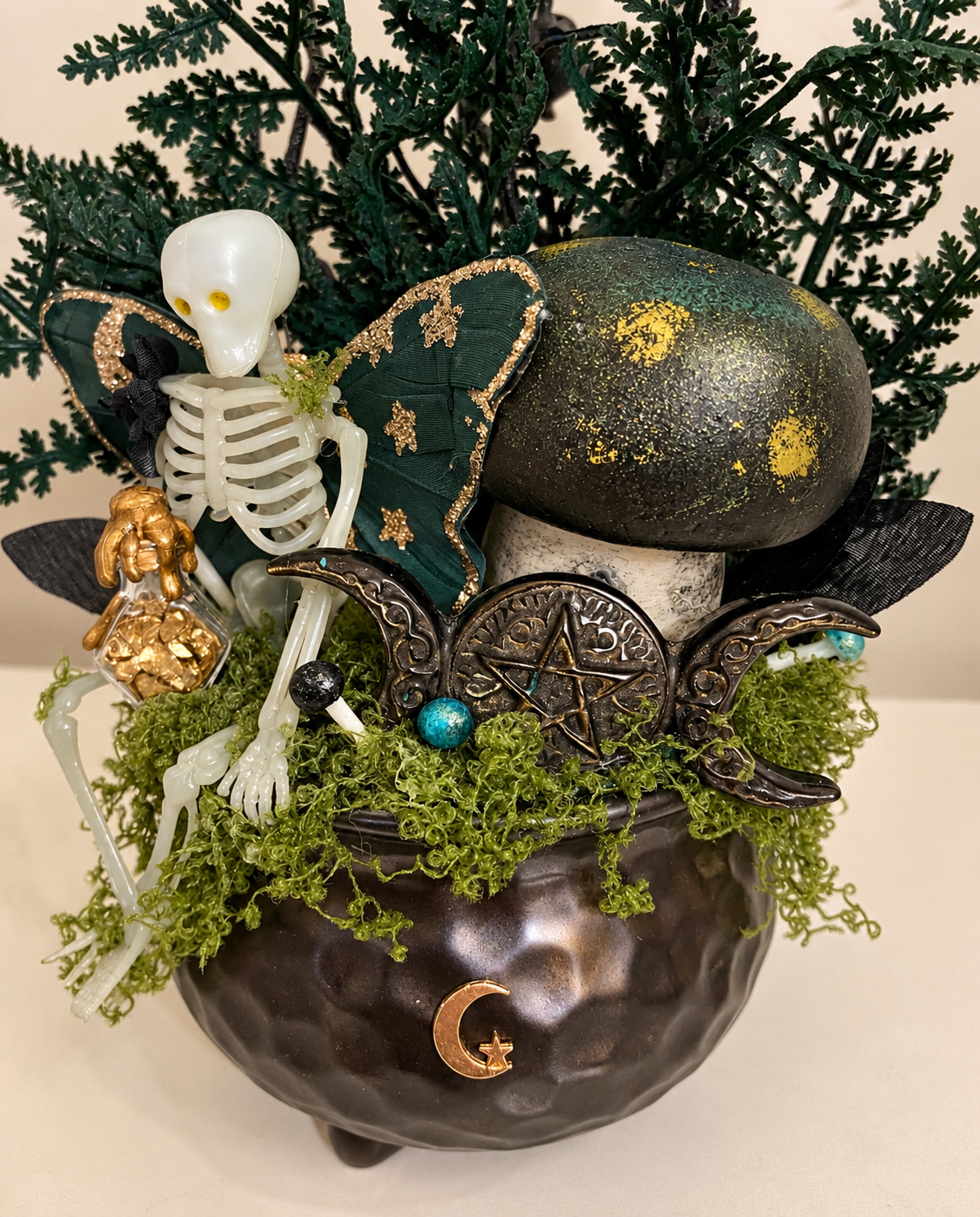 Glow in the dark skeleton crystal floral witchy centerpiece