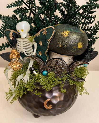 Glow in the dark skeleton crystal floral witchy centerpiece