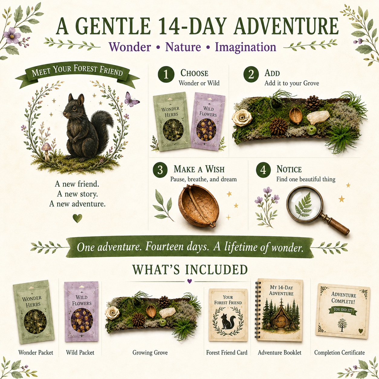 Moonlit Wishes Adventure Kit | Imagination Wonder Activity for Kids | Raccoon Companion Gift | Growing Grove Collection | Kids Nature Kit