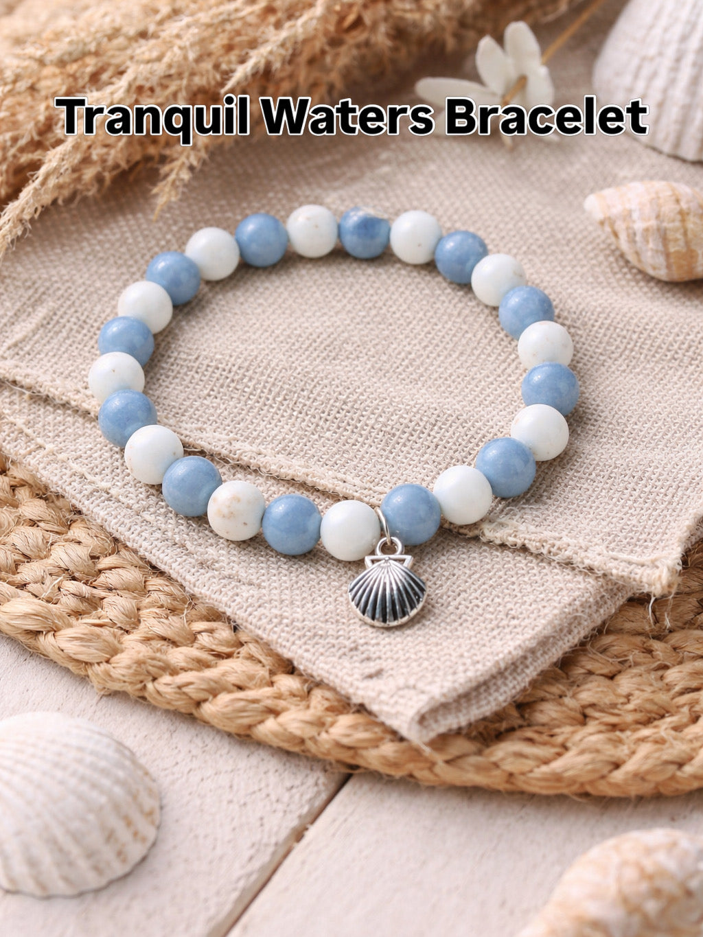 Tranquil Waters Bracelet | Angelite &amp; White Magnesite Beaded Bracelet