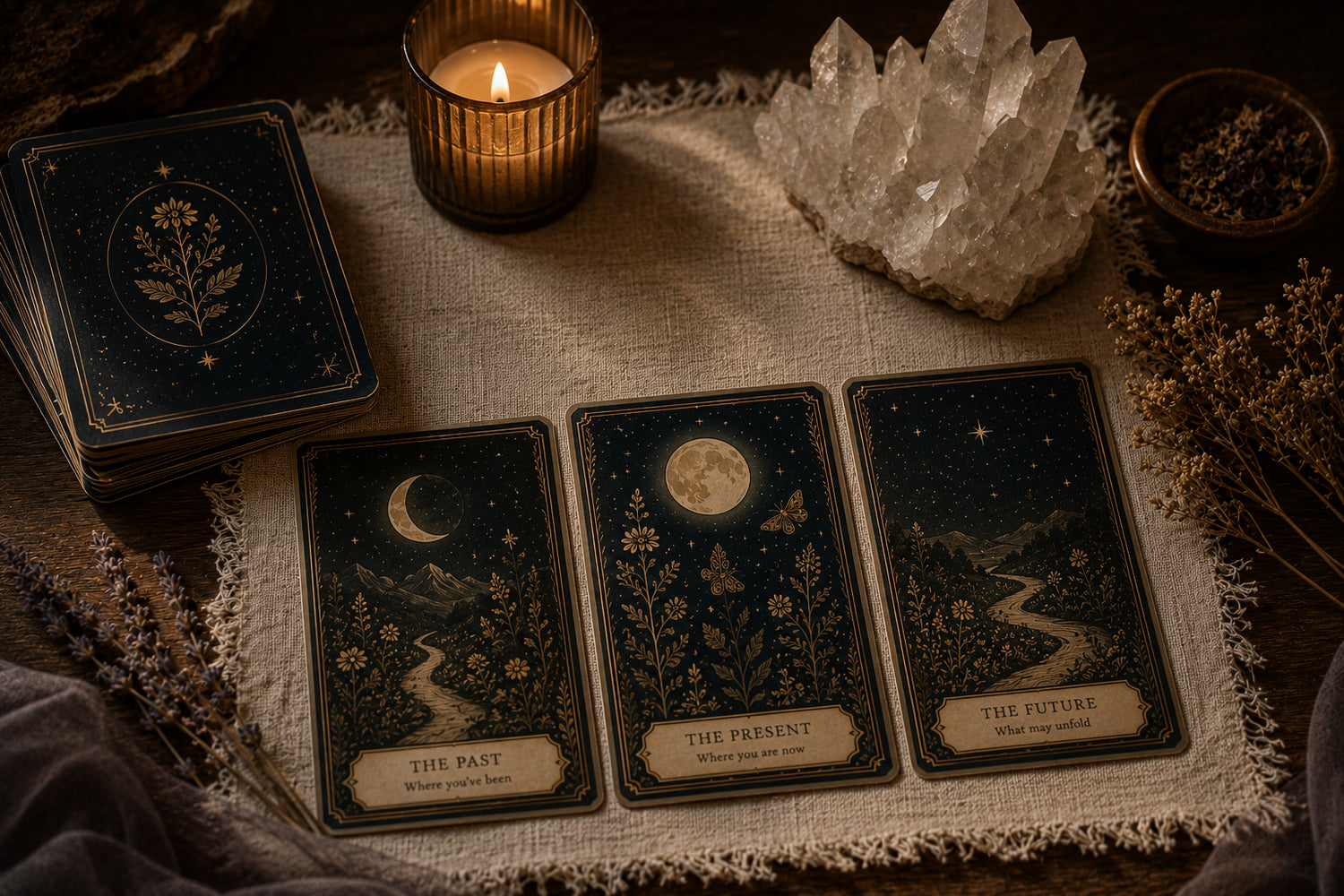 Personalized Three Card Oracle or Tarot Reading with Birth Chart Insights &amp; Keepsake