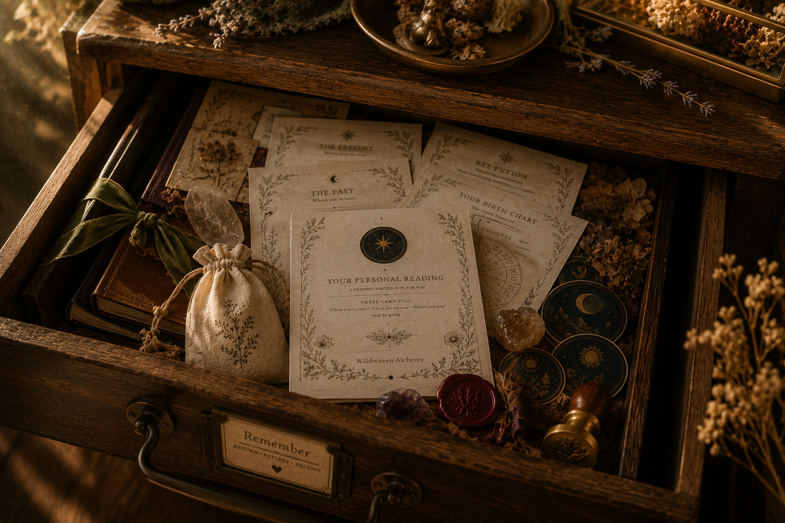 Personalized Three Card Oracle or Tarot Reading with Birth Chart Insights &amp; Keepsake