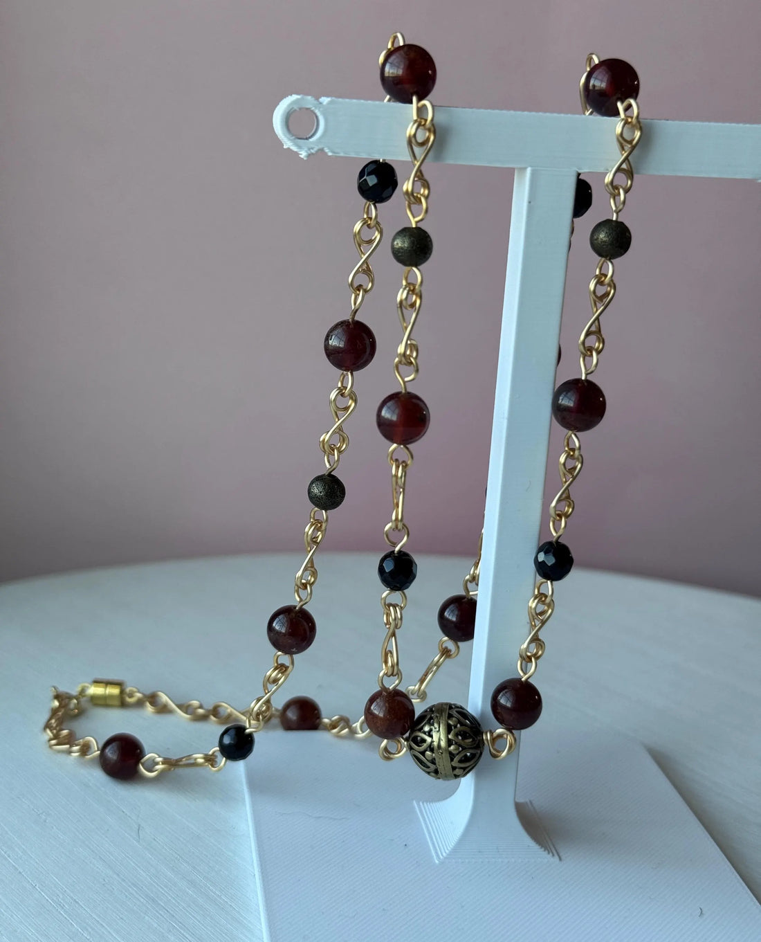 Orange Garnet and Black Onyx Gold Necklace