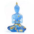 Blue glass-effect resin Buddha statue seated in meditation pose with gold decorative accents for altar or home décor