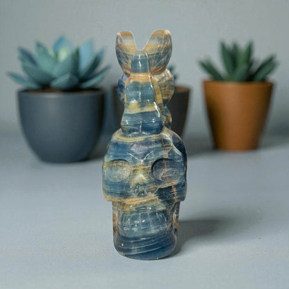 Blue Onyx Skull with Fairy – 6” Tall | Enchanting &amp; Calming Energy