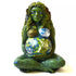 Millennial Gaia 4 inch statue: a green-skinned goddess seated cross-legged with leafy hair, cradling a painted blue and green Earth, with sea creatures carved on her legs.
