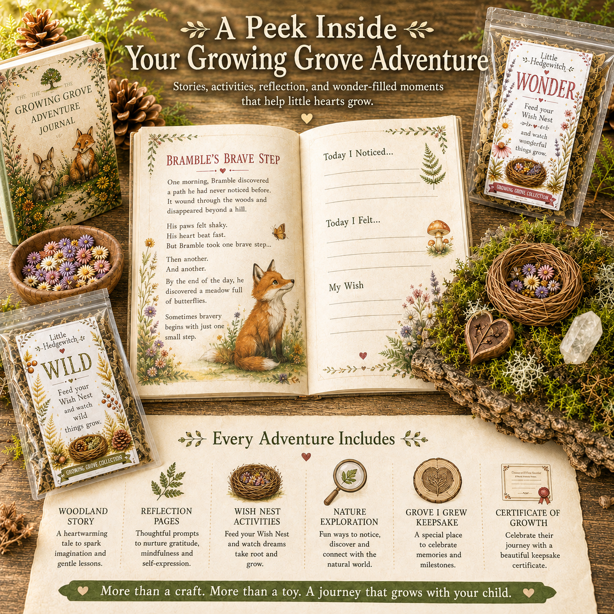 Moonlit Wishes Adventure Kit | Imagination Wonder Activity for Kids | Raccoon Companion Gift | Growing Grove Collection | Kids Nature Kit