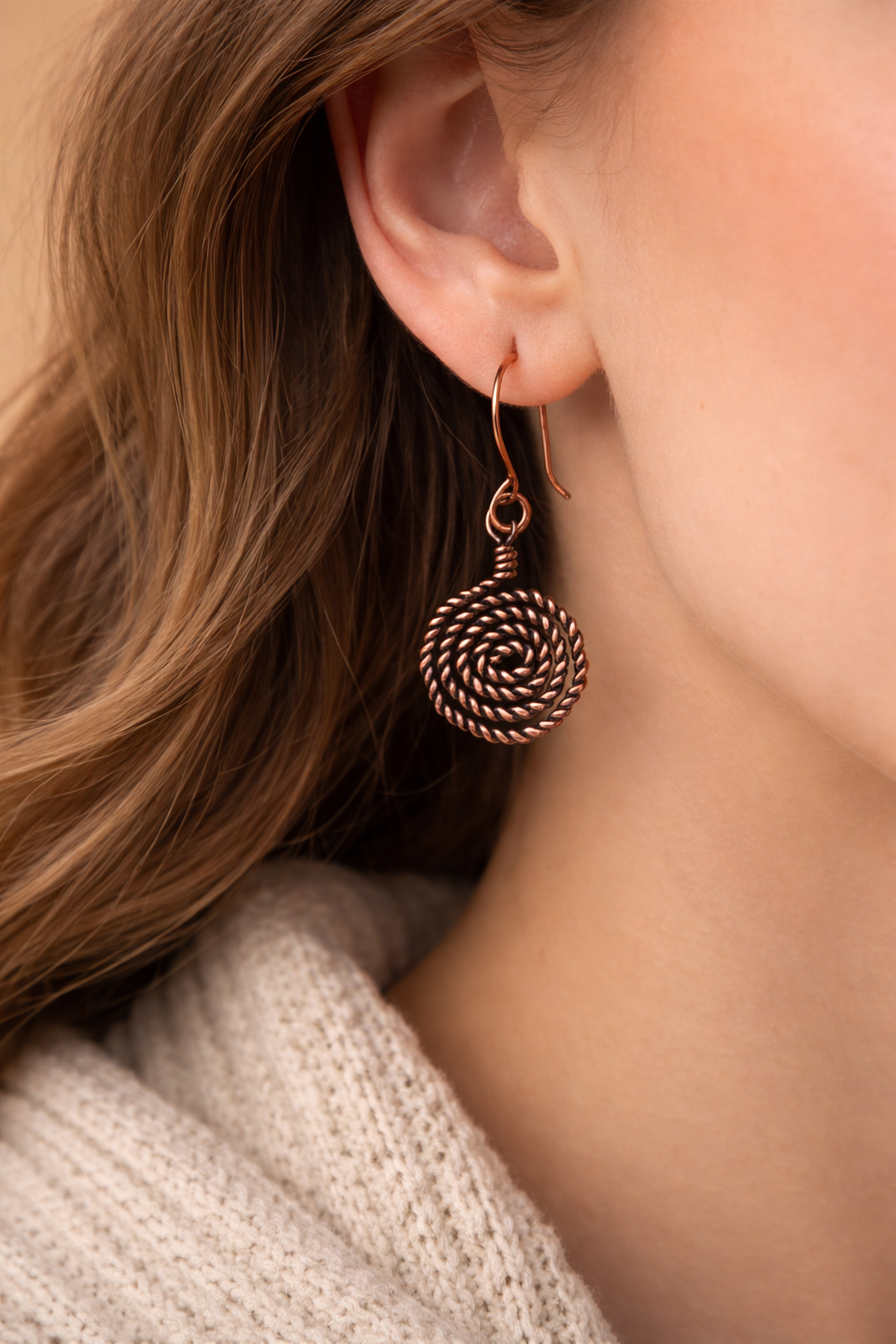 Twisted Spiral Copper Earrings – Handmade Oxidized Artisan Wire Wrapped Jewelry