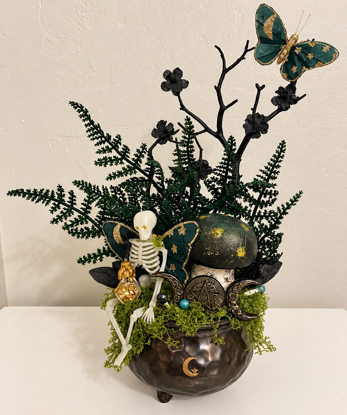 Glow in the dark skeleton crystal floral witchy centerpiece
