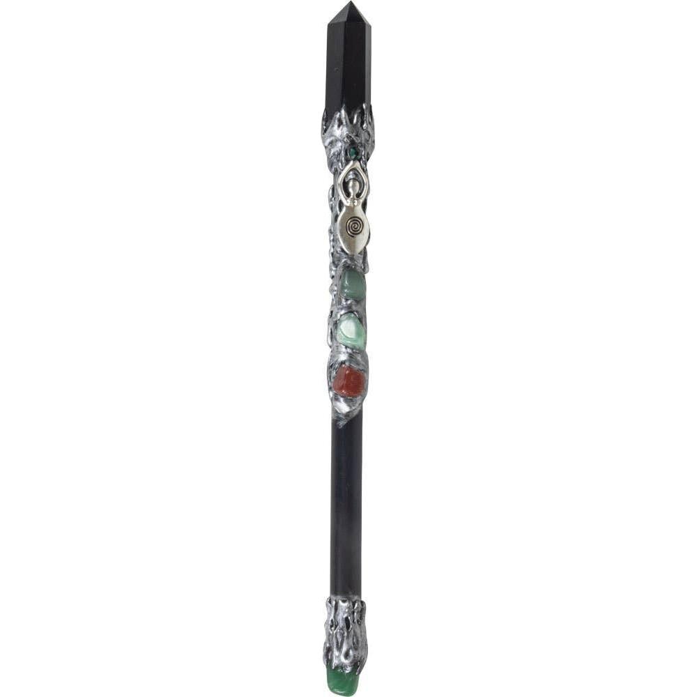 Black Obsidian &amp; Spiral Goddess Wand – Cord Cutting, Shadow Work, Spiritual Protection