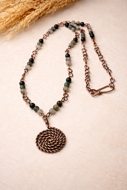 Twisted Spiral Moss Agate Necklace