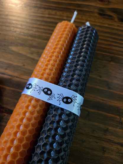 Trick &amp; Hex - Pair of Hand-rolled Beeswax Halloween Candles