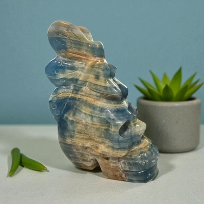 Blue Onyx Skull with Fairy – 6” Tall | Enchanting &amp; Calming Energy