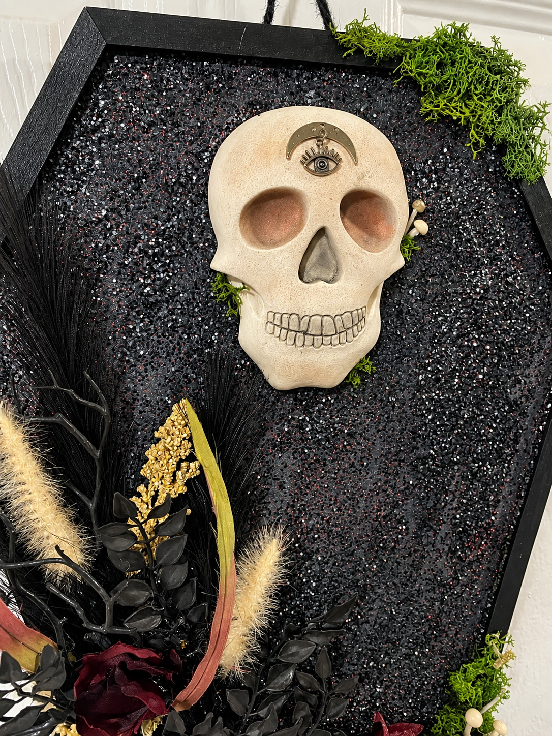 Gothic coffin floral skull wall hanging