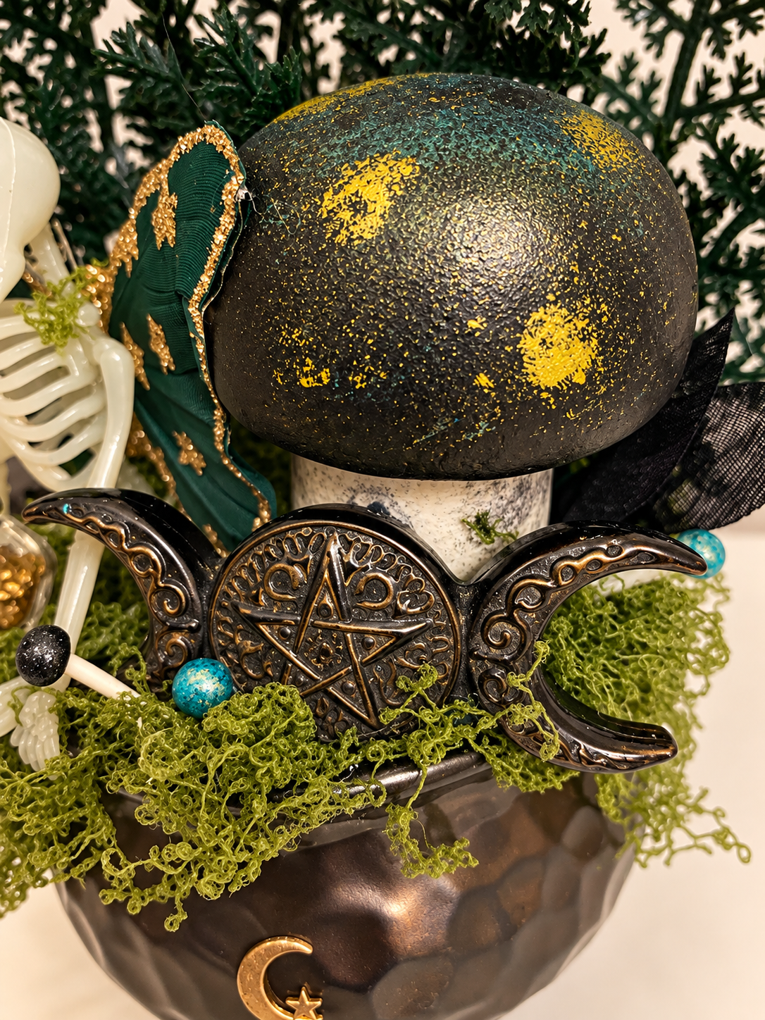 Glow in the dark skeleton crystal floral witchy centerpiece