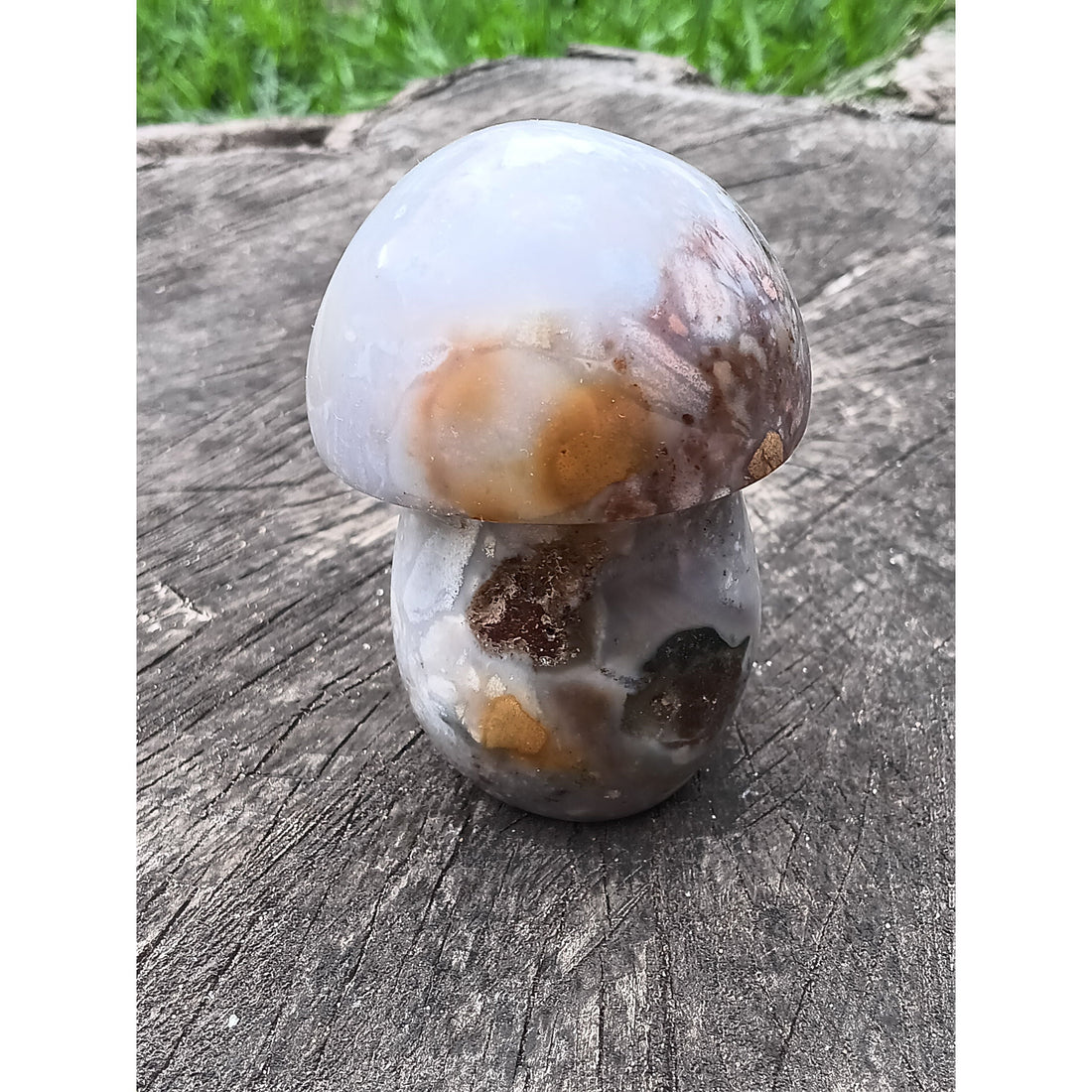 Ocean Jasper Mushroom with Druzy &amp; Pyrite – 3" Tall, 9.4 oz