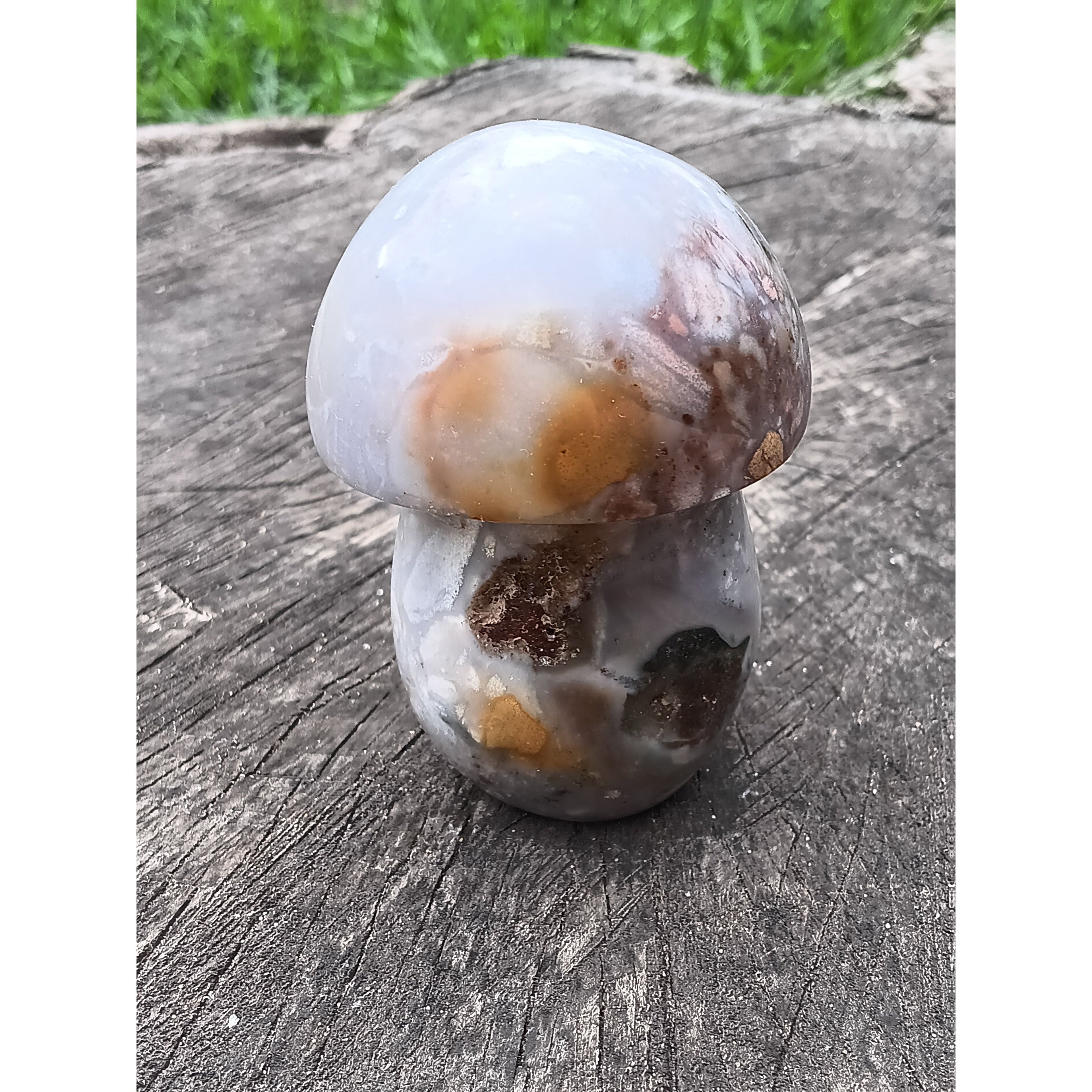Ocean Jasper Mushroom with Druzy &amp; Pyrite – 3" Tall, 9.4 oz