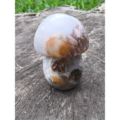 Ocean Jasper Mushroom with Druzy &amp; Pyrite – 3" Tall, 9.4 oz